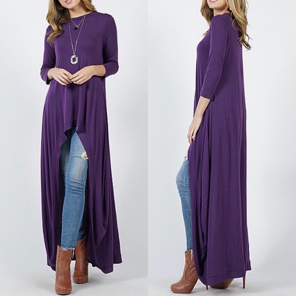 S M L Dark Purple Hi Low Lo Shirt Top 